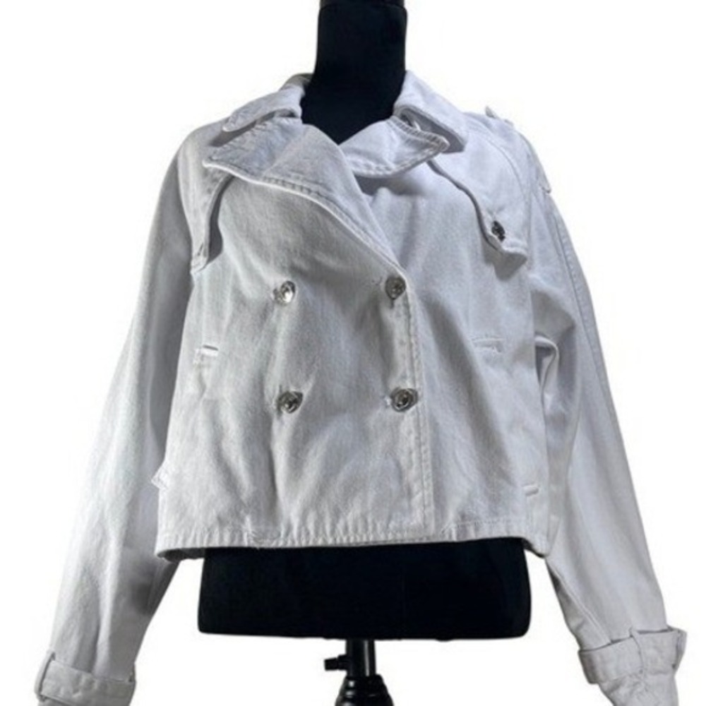 Steve‎ Madden Women's White Double Breasted Cropped Denim Jacket Size L boho